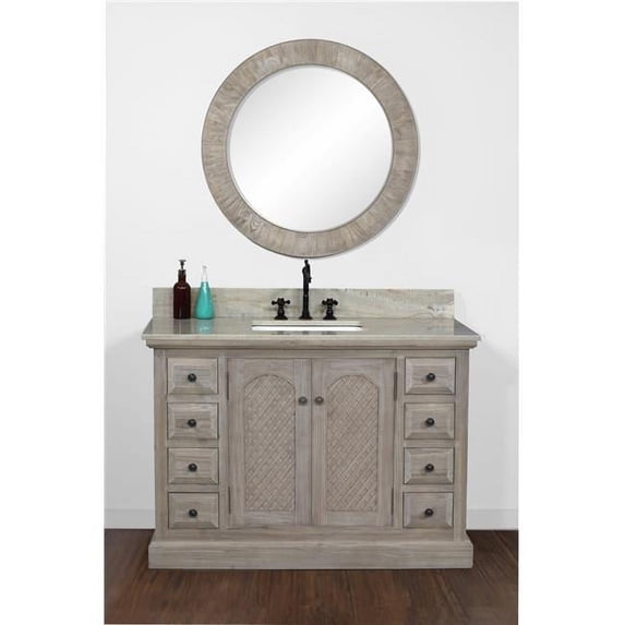 InFurniture WK8148-CS SQ TOP 48 in. Solid Recycled Fir Single Sink Vanity With Coastal Sands Marble Top With Rectangular Sink-No Faucet
