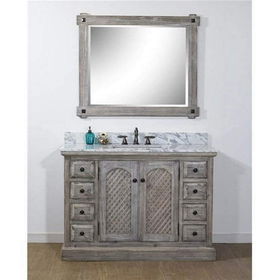 InFurniture WK8148-G-CW SQ TOP 48 in. Rustic Solid Fir Single Sink Vanity With Rectangular Sink in Grey Driftwood With Carrara White Marble Top-No Faucet