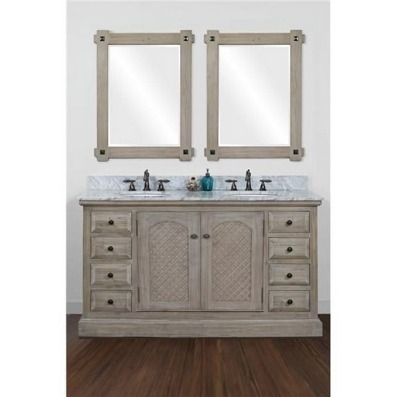 InFurniture WK8160-CW TOP 60 in. Solid Recycled Fir Double Sink Vanity With Carrara White Marble Top-No Faucet