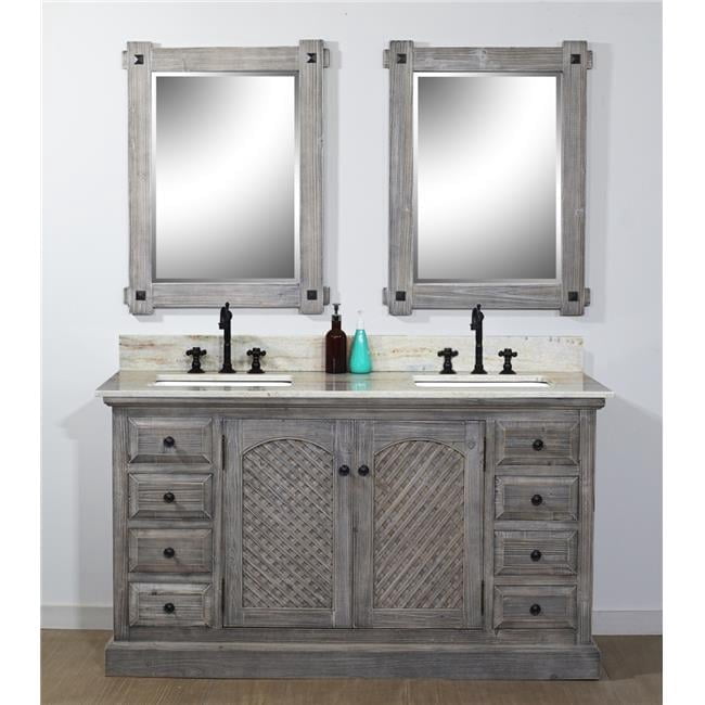 InFurniture WK8160-G-CS SQ TOP 60 in. Solid Recycled Fir Double Sink ...