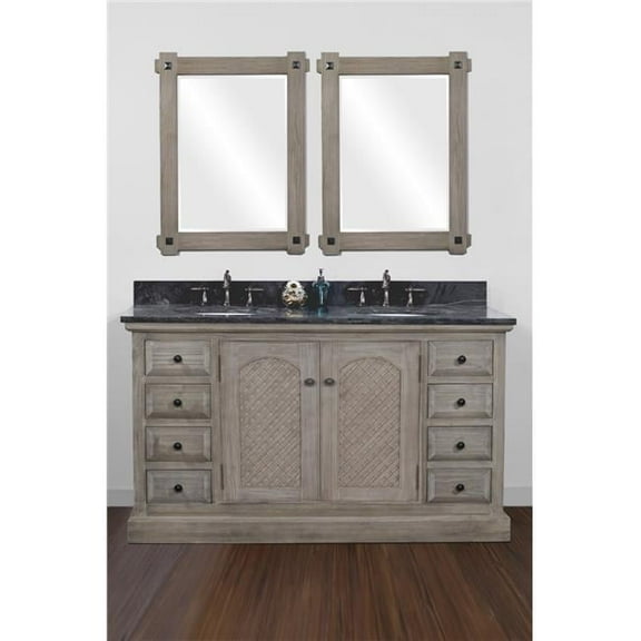 InFurniture WK8160-WK TOP 60 in. Solid Recycled Fir Double Sink Vanity With Limestone Top-No Faucet