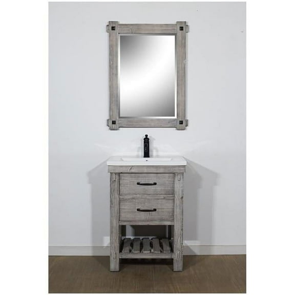 InFurniture WK8224-G 24 in. Rustic Solid Fir Vanity With Ceramic Single Sink in Grey Driftwood-No Faucet