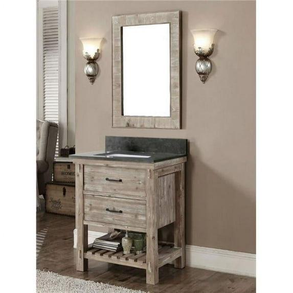 InFurniture WK8230-WK SQ TOP 30 in. Solid Recycled Fir Single Sink Vanity With Rectangular Sink Limestone Top-No Faucet