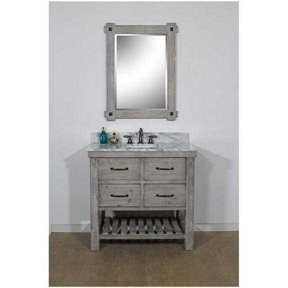 InFurniture WK8236-G-CW TOP 36 in. Rustic Solid Fir Single Sink Vanity in Grey Driftwood With Carrara White Marble Top-No Faucet