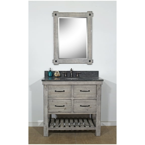 InFurniture WK8236-G-WK TOP 36 in. Rustic Solid Fir Single Sink Vanity in Grey Driftwood With Limestone Top-No Faucet