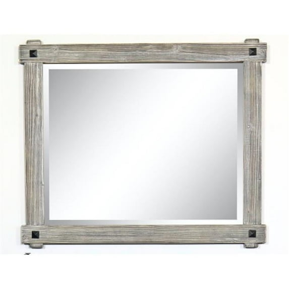 InFurniture WK8242M-GR 42 in. Rustic Wood Framed Mirror in Grey Driftwood - 42 x 36 in.