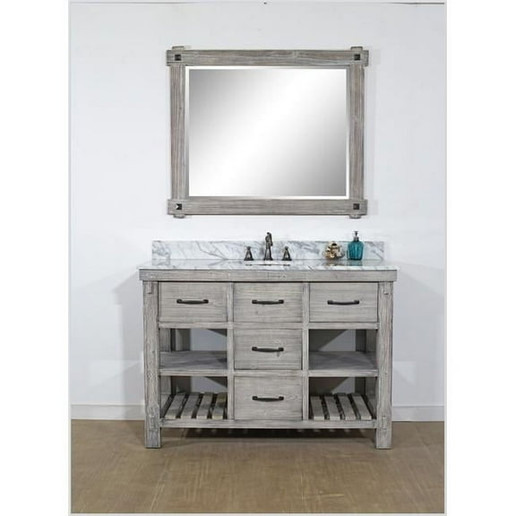 InFurniture WK8248-G-CW TOP 48 in. Rustic Solid Fir Single Sink Vanity in Grey Driftwood With Carrara White Marble Top-No Faucet