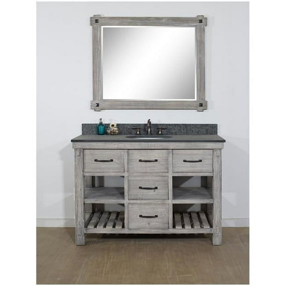 InFurniture WK8248-G-MG TOP 48 in. Rustic Solid Fir Single Sink Vanity in Grey Driftwood With Polished Textured Surface Granite Top-No Faucet