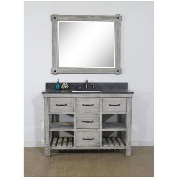 InFurniture WK8248-G-WK SQ TOP 48 in. Rustic Solid Fir Single Sink Vanity With Rectangular Sink in Grey Driftwood With Limestone Top-No Faucet