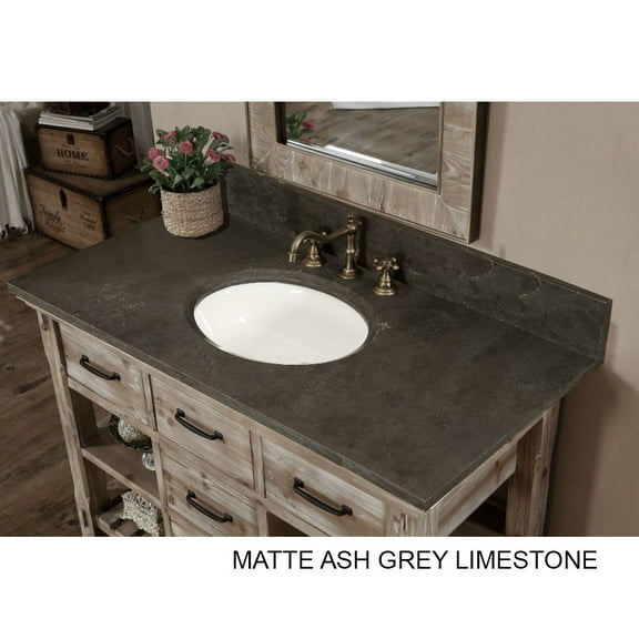 InFurniture WK8248-WK TOP 48 in. Rustic Solid Fir Single Sink Vanity With Limestone Top-No Faucet