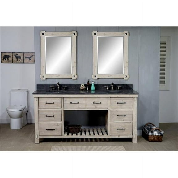 InFurniture WK8272-WK TOP 72 in. Rustic Solid Fir Double Sink Vanity With Limestone Top-No Faucet