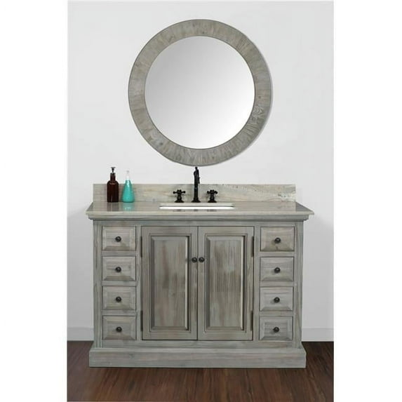 InFurniture WK8348-CS SQ TOP 48 in. Solid Recycled Fir Double Sink Vanity in Grey With Coastal Sands Marble Top With Rectangular Sink-No Faucet