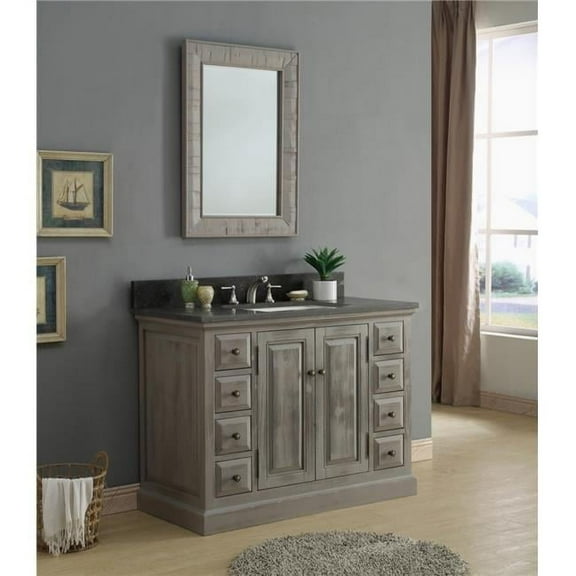 InFurniture WK8348-WK SQ TOP 48 in. Solid Fir Single Sink Vanity in Grey Rectangular Sink With Limestone Top-No Faucet