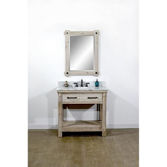 InFurniture WK8436-CW TOP 36 in. Rustic Solid Fir Single Sink Vanity With Carrara White Marble Top-No Faucet