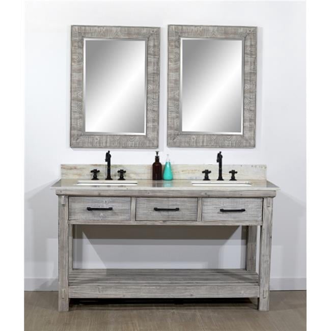 InFurniture WK8460-G-CS SQ TOP 60 in. Rustic Solid Fir Double Sink ...