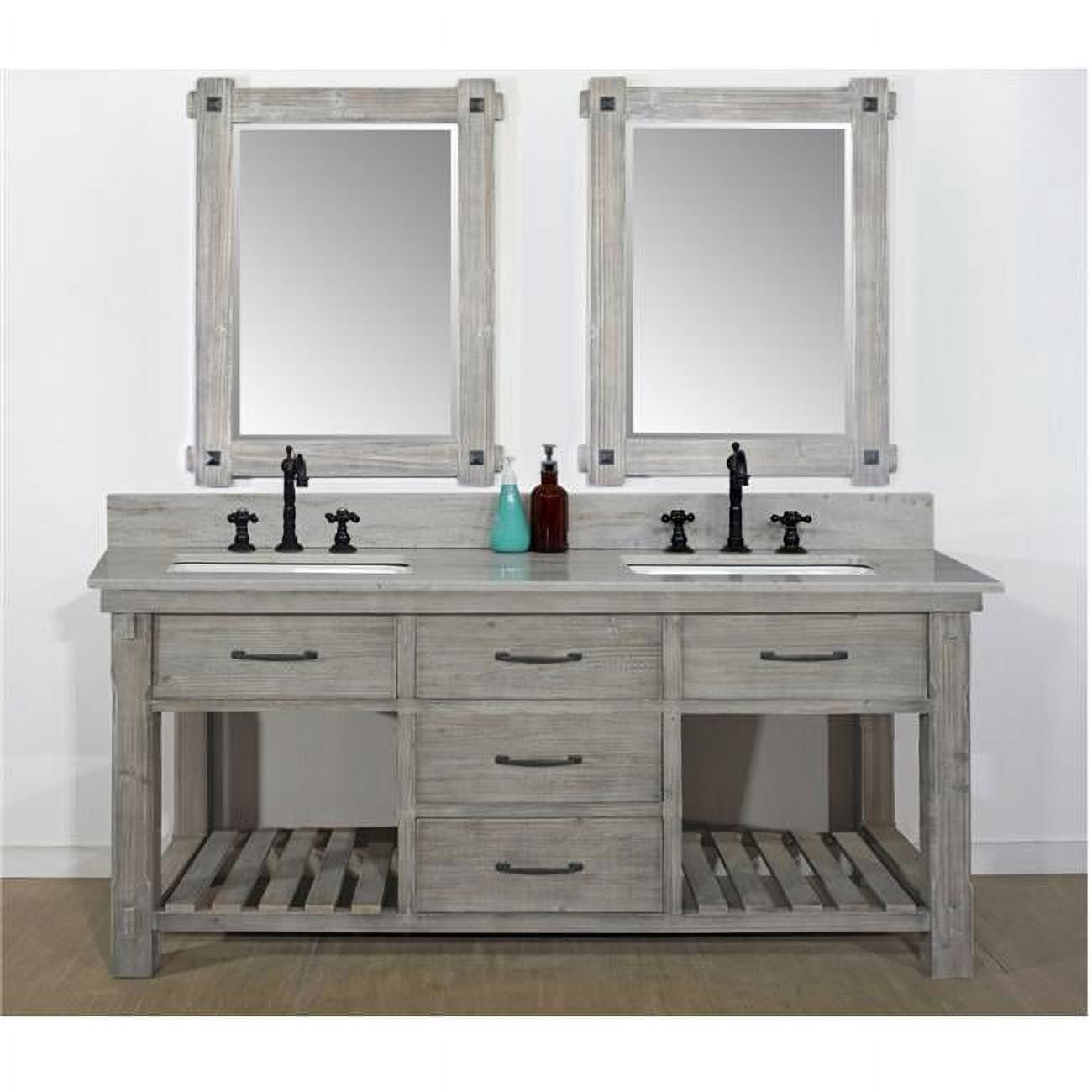 InFurniture WK8472-G-CS SQ TOP 72 in. Rustic Solid Fir Double Sink ...