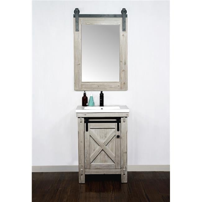 InFurniture WK8524 24 in. Rustic Solid Fir Barn Door Style Vanity with ...