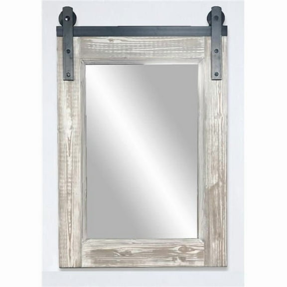 InFurniture WK8526M-W 26 in. Rustic Solid Fur Barn Door Style Mirror in White Wash - 26.6 x 39 in.