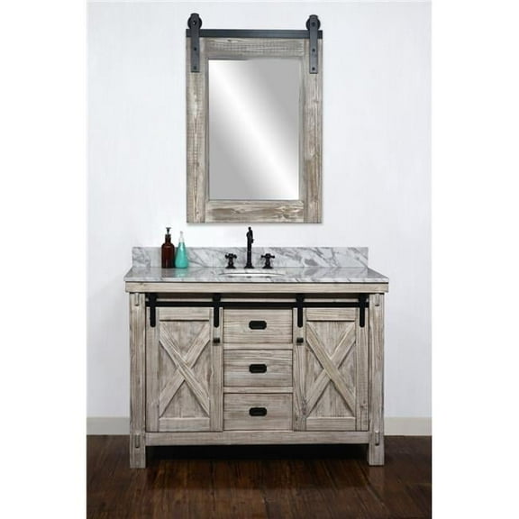InFurniture WK8548-W-CW TOP 48 in. Rustic Solid Fir Barn Door Style Single Sink Vanity in White Wash with Carrara White Marble Top - No Faucet - 49 x 34.6 x 22 in.