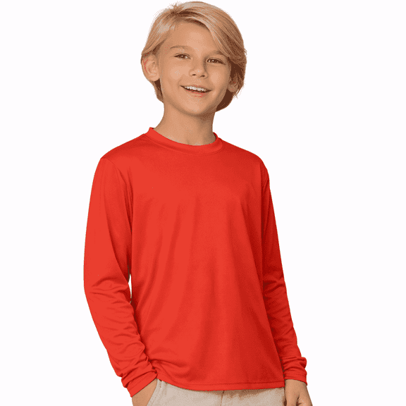 INGEAR Boys' Rash Guard UPF 50+ Long Sleeve Swim Shirt, Quick-Dry Lightweight Sun Protection, Red, XS