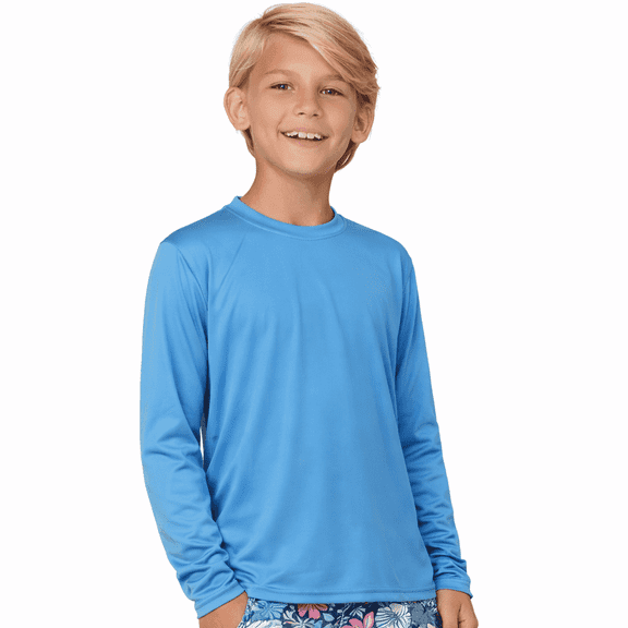 INGEAR Boys' Rash Guard UPF 50  Long Sleeve Swim Shirt, Quick-Dry Lightweight Sun Protection, Electric Blue, XL