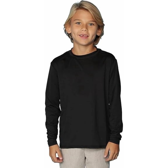 INGEAR Boys' Rash Guard UPF 50  Long Sleeve Swim Shirt, Quick-Dry Lightweight Sun Protection, Black, S