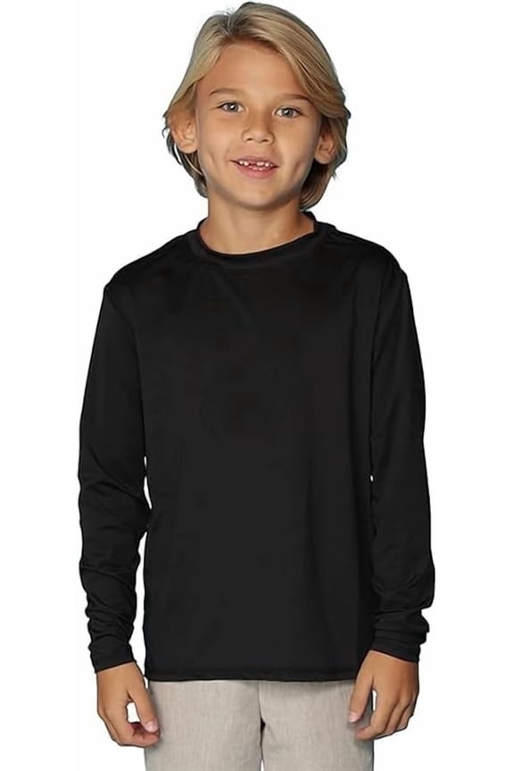Boys' Rash Guard UPF 50+ Long Sleeve Swim Shirt, Quick-Dry Lightweight Sun Protection, Black, S