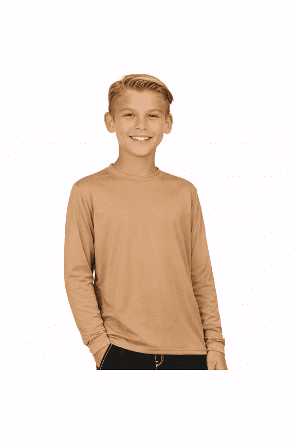 Boys' Rash Guard UPF 50+ Long Sleeve Swim Shirt, Quick-Dry Lightweight Sun Protection, TAN, XL