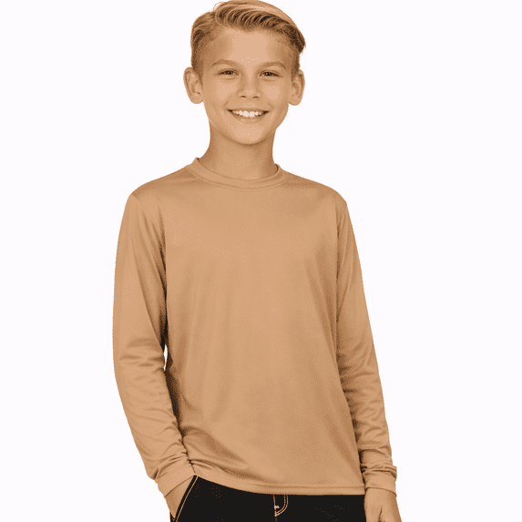 INGEAR Boys' Rash Guard UPF 50+ Long Sleeve Swim Shirt, Quick-Dry Lightweight Sun Protection, TAN, M