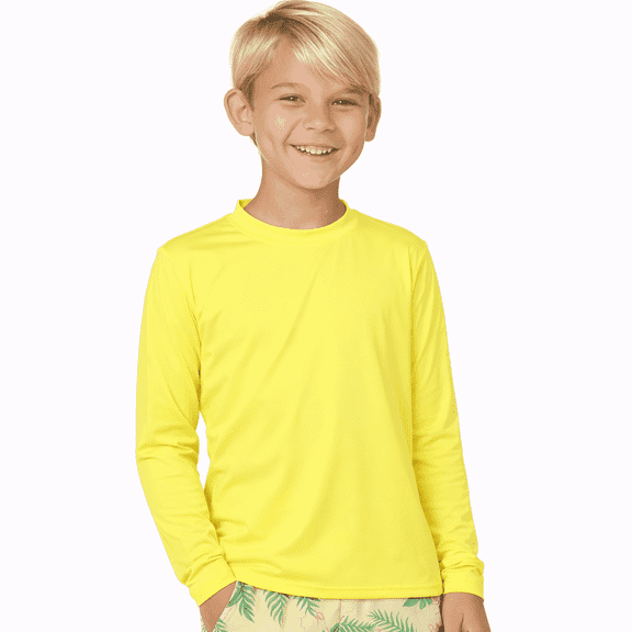 INGEAR Boys' Rash Guard UPF 50  Long Sleeve Swim Shirt, Quick-Dry Lightweight Sun Protection, Yellow, L