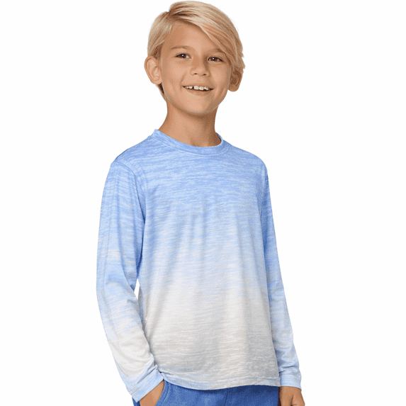 INGEAR Boys' Rash Guard UPF 50+ Long Sleeve Swim Shirt, Quick-Dry Lightweight Sun Protection, Blue Fade, S