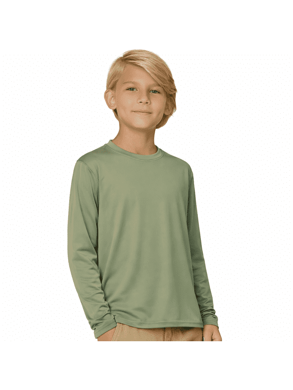 Boys' Rash Guard UPF 50+ Long Sleeve Swim Shirt, Quick-Dry Lightweight Sun Protection, Military Green, S
