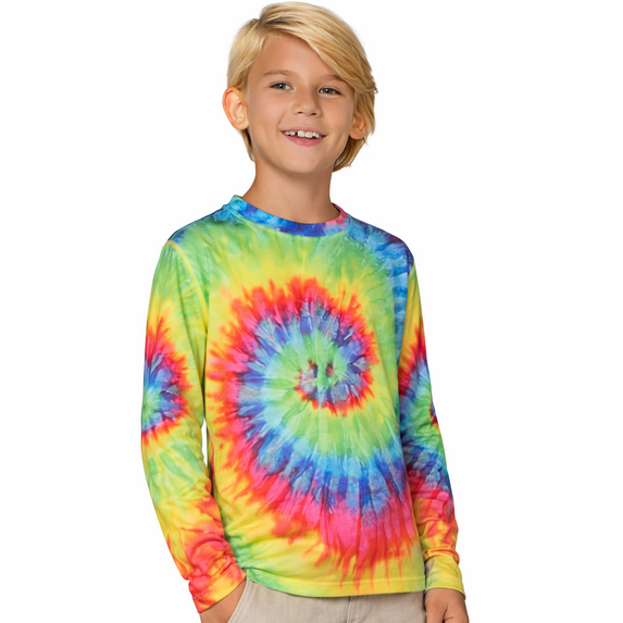 INGEAR Boys' Rash Guard UPF 50+ Long Sleeve Swim Shirt, Quick-Dry Lightweight Sun Protection, GRN Tie Dye, L