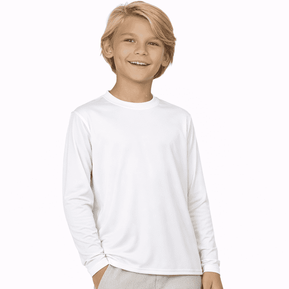 INGEAR Boys' Rash Guard UPF 50+ Long Sleeve Swim Shirt, Quick-Dry Lightweight Sun Protection, White, S