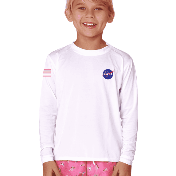 INGEAR Boys' Rash Guard UPF 50+ Long Sleeve Swim Shirt, Quick-Dry Lightweight Sun Protection, NASA4, L