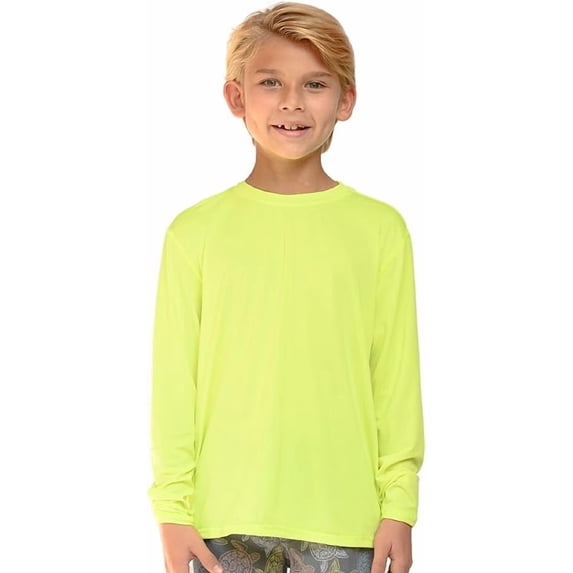 INGEAR Boys' Rash Guard UPF 50+ Long Sleeve Swim Shirt, Quick-Dry Lightweight Sun Protection, Neon Yellow, L