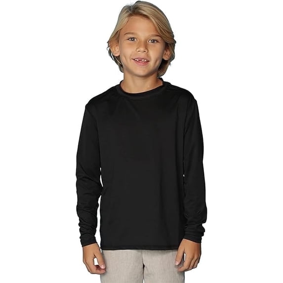 INGEAR Boys' Rash Guard UPF 50+ Long Sleeve Swim Shirt, Quick-Dry Lightweight Sun Protection, Black, M