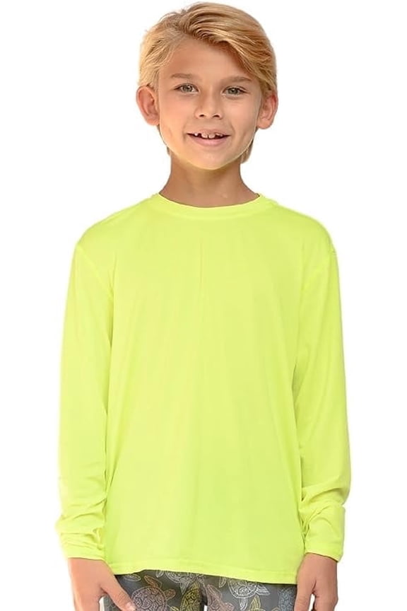 Boys' Rash Guard UPF 50+ Long Sleeve Swim Shirt, Quick-Dry Lightweight Sun Protection, Neon Yellow, XL