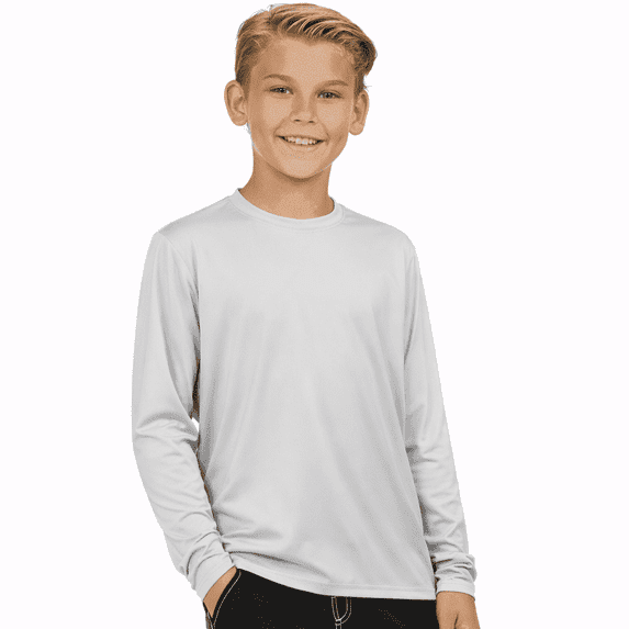 INGEAR Boys' Rash Guard UPF 50+ Long Sleeve Swim Shirt, Quick-Dry Lightweight Sun Protection, Silver, S