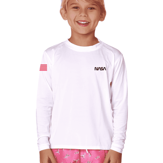 INGEAR Boys' Rash Guard UPF 50+ Long Sleeve Swim Shirt, Quick-Dry Lightweight Sun Protection, NASA2, M