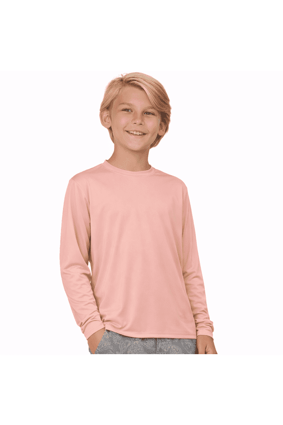 Boys' Rash Guard UPF 50+ Long Sleeve Swim Shirt, Quick-Dry Lightweight Sun Protection, Salmon, L