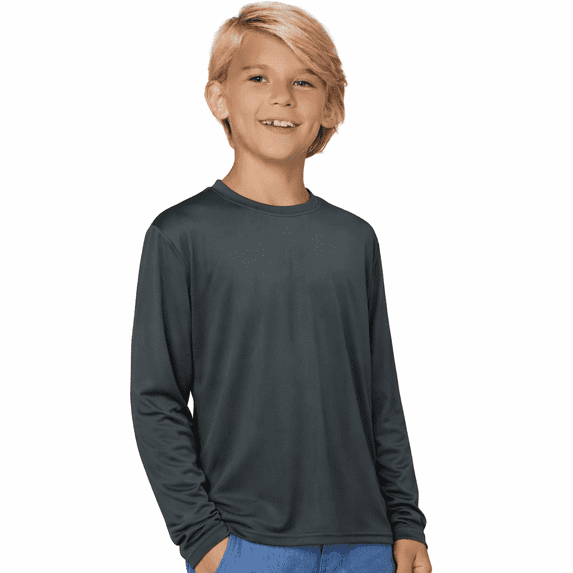 INGEAR Boys' Rash Guard UPF 50+ Long Sleeve Swim Shirt, Quick-Dry Lightweight Sun Protection, Charcoal, L