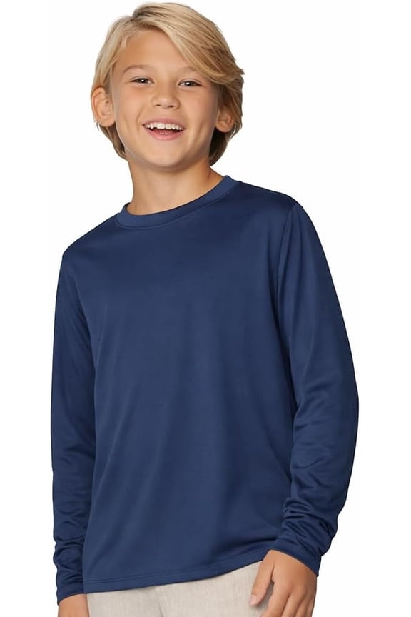 Boys' Rash Guard Long Sleeve Swim Shirt UPF 50+, Quick Dry Kids Fishing Shirt, Dry Fit Sun Protection, Navy, M