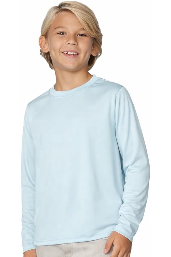 Boys' Rash Guard Long Sleeve Swim Shirt UPF 50+, Quick Dry Kids Fishing Shirt, Dry Fit Sun Protection, Sky Blue, M
