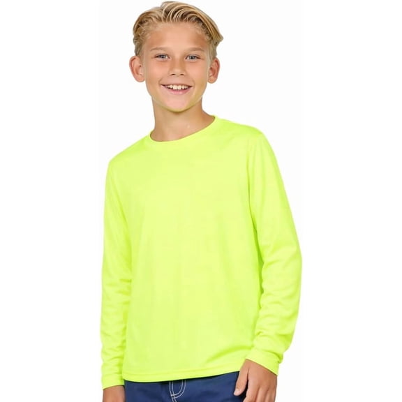 INGEAR Boys' Rash Guard Long Sleeve Swim Shirt UPF 50+, Quick Dry Kids Fishing Shirt, Dry Fit Sun Protection, Yellow, L