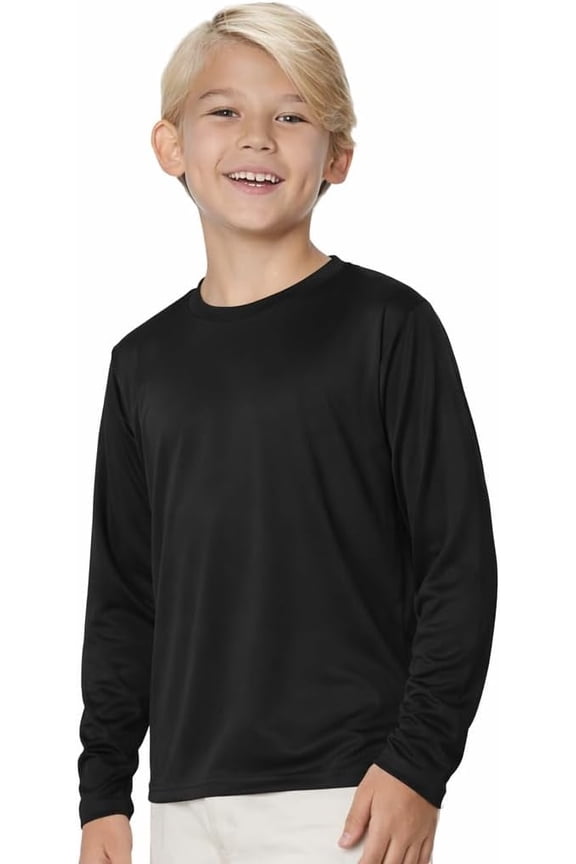 Boys' Rash Guard Long Sleeve Swim Shirt UPF 50+, Quick Dry Kids Fishing Shirt, Dry Fit Sun Protection, Black, S
