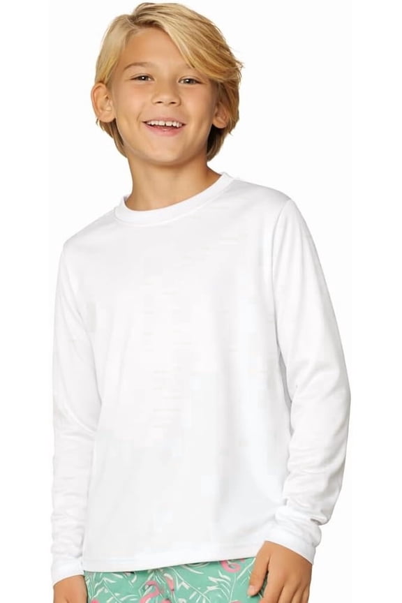 Boys' Rash Guard Long Sleeve Swim Shirt UPF 50+, Quick Dry Kids Fishing Shirt, Dry Fit Sun Protection, White, XS