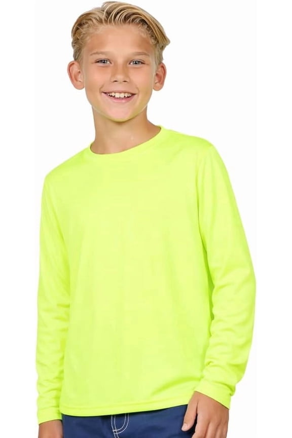 Boys' Rash Guard Long Sleeve Swim Shirt UPF 50+, Quick Dry Kids Fishing Shirt, Dry Fit Sun Protection, Yellow, XS