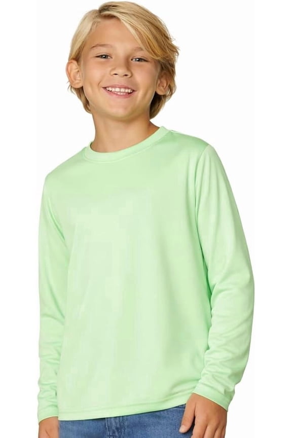 Boys' Rash Guard Long Sleeve Swim Shirt UPF 50+, Quick Dry Kids Fishing Shirt, Dry Fit Sun Protection, Green, XL