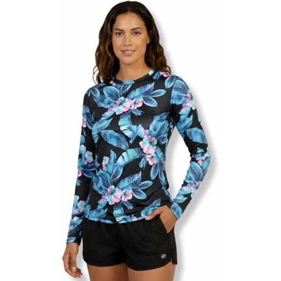 INGEAR Sun Shirt Beach Coverup for Women’s UPF 50 , Black/Blue, L